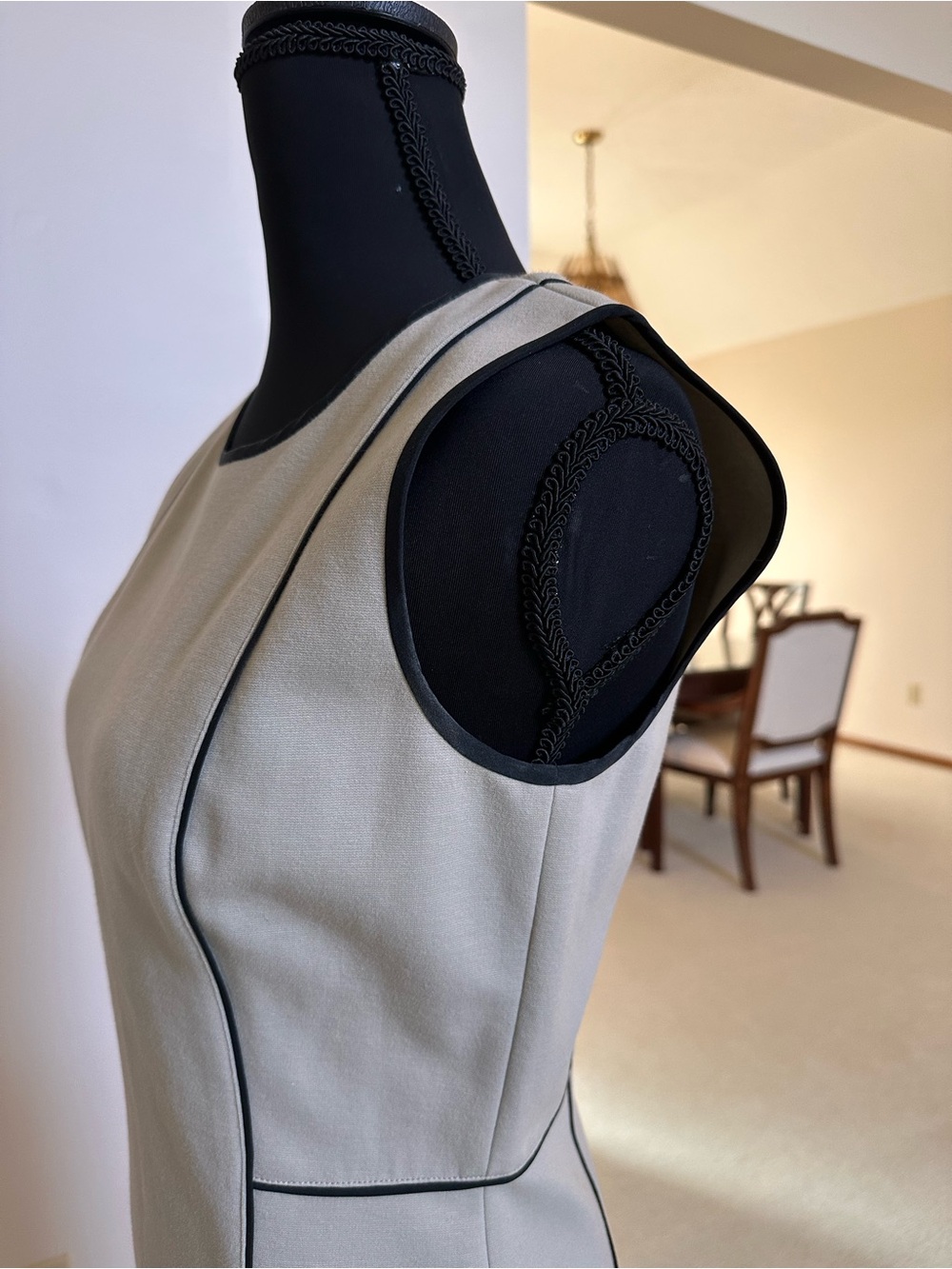 Donna Karan Gray Midi Dress with Black Piping - Picture 3 of 11